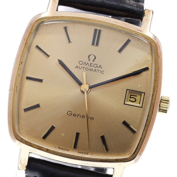 OMEGA Geneve 162.0060 Square Date cal.1012 Gold Dial Automatic Men's - Picture 1 of 8